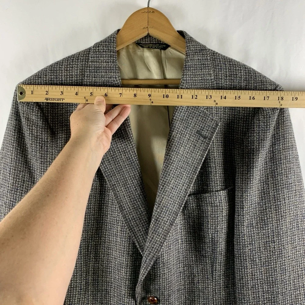 VTG 70s Mens Unstructured Wool Tweed Micro Check Sport Coat Size 40 42R Ivy Prep